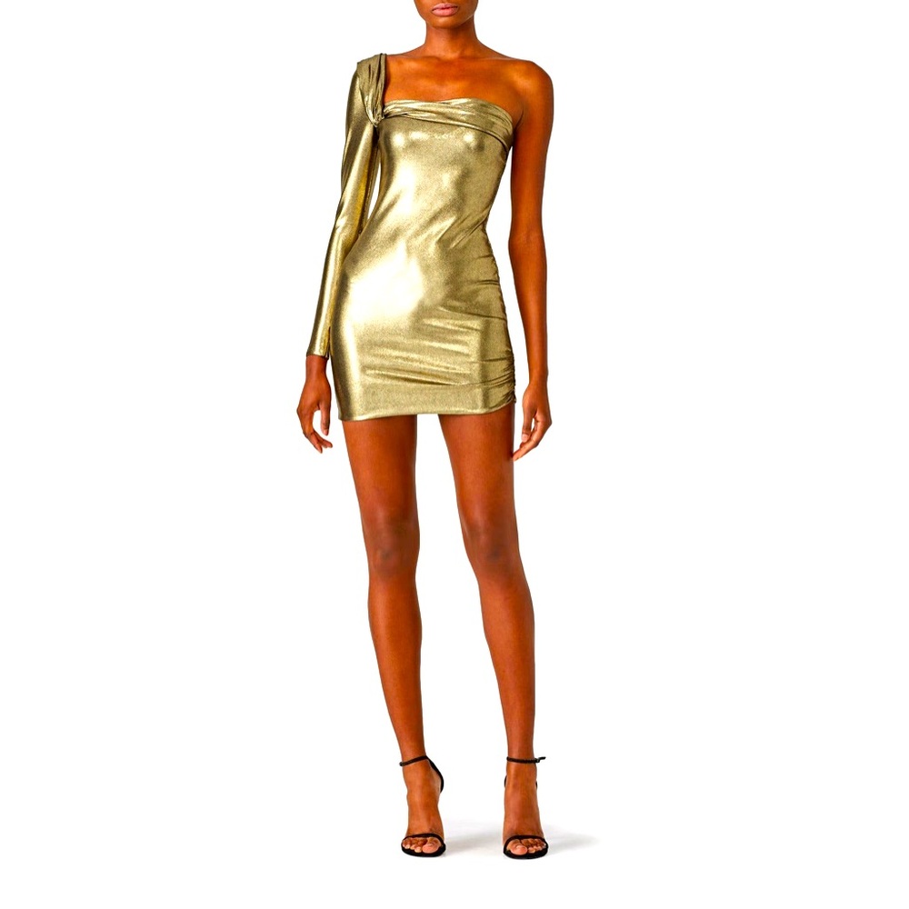 Baja East metallic stretchy one shoulder dress approx 2x